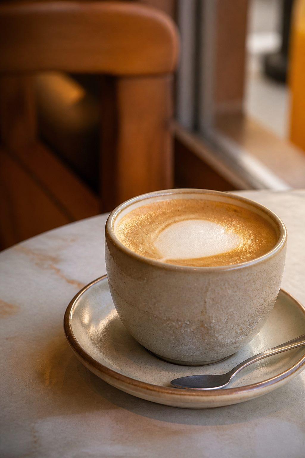 Creamy Spanish Latte on a café table